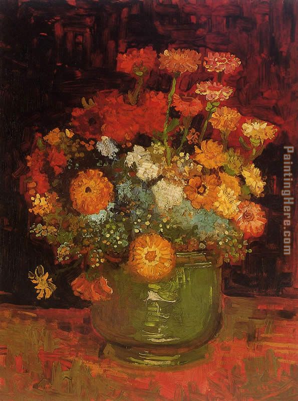 Vase with Zinnias painting - Vincent van Gogh Vase with Zinnias art painting